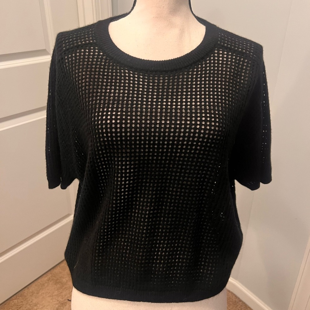 No Name Black Cashmere Blend Mesh Knit Top Size S NWOT